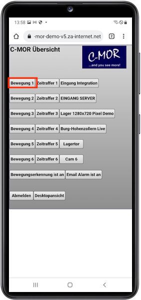 Tap auf Bewegung 1 zum öffnen der Bewegungserkennungen der ersten Überwachungskamera.
