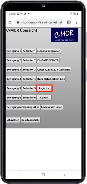 C-MOR Videoüberwachung Übersicht auf dem Smartphone