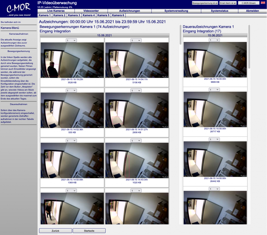 C-MOR Auflistung Videoüberwachungsaufzeichnungen