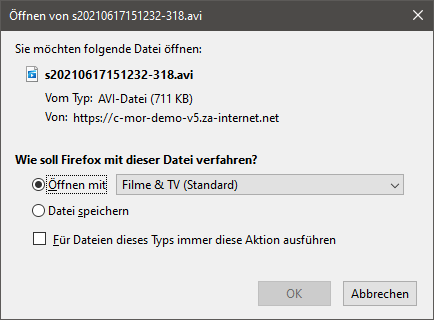 C-MOR Videoüberwachung Windows Dialog Aufnahme abspielen