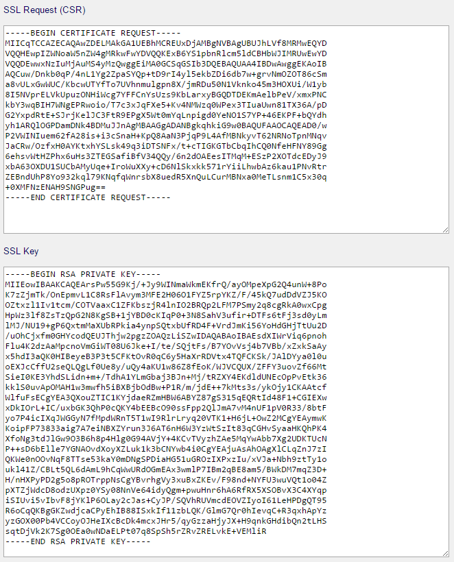 C-MOR CSR und SSL-Key Eingabe Felder