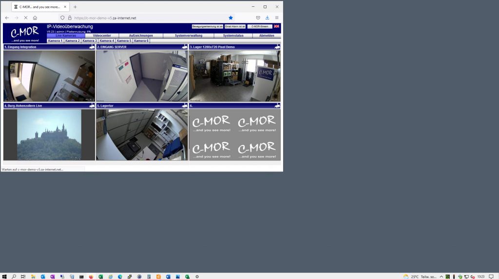 C-MOR Startseite mit 6 kleine IP-Kamera-Streams