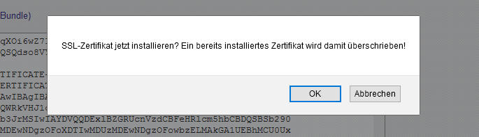 C-MOR SSL-Zertifikat überschreiben Meldung