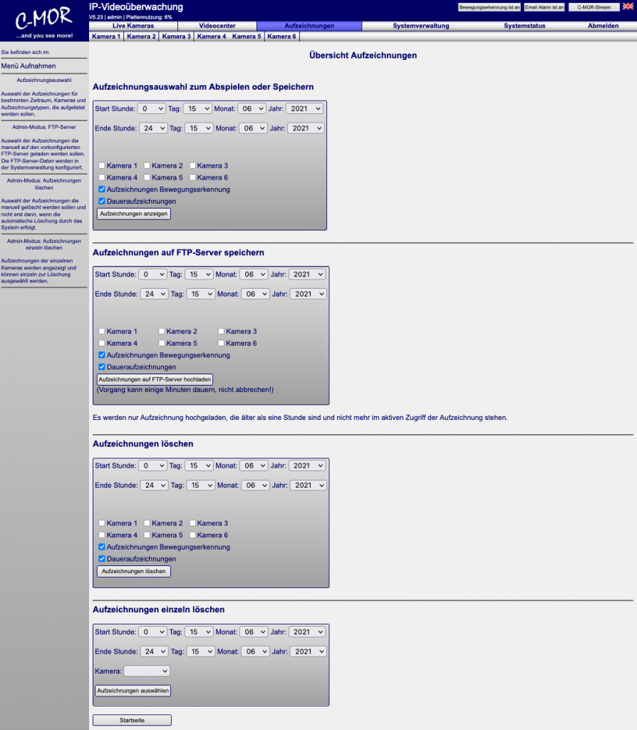 C-MOR Videoüberwachung Übersicht Aufzeichnungen