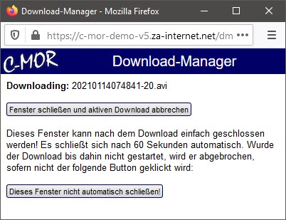 Downloadmanager für Videoüberwachungsaufnahmen