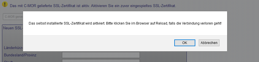 SSL-Zertifikat aktivieren Bestätitung