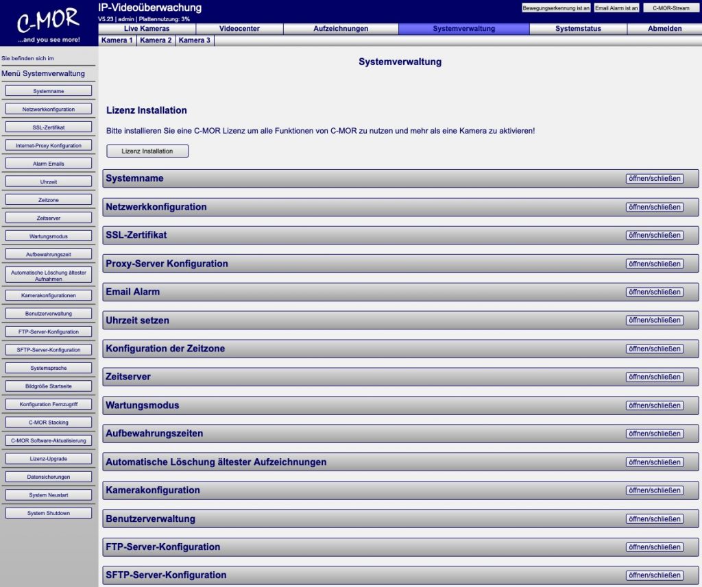 Videoüberwachung C-MOR Systemverwaltung