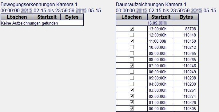 Selektieren der Videoüberwachungsaufnahmen für Löschung