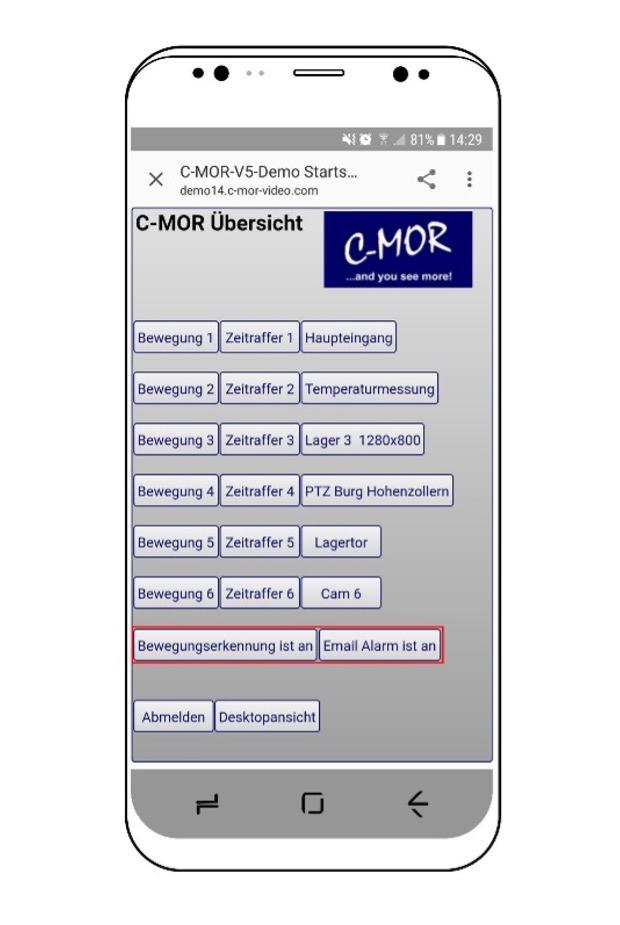 Videoüberwachung: E-Mail-Alarm und Bewegungsalarm ein bzw. ausschalten mit dem Smartphone.