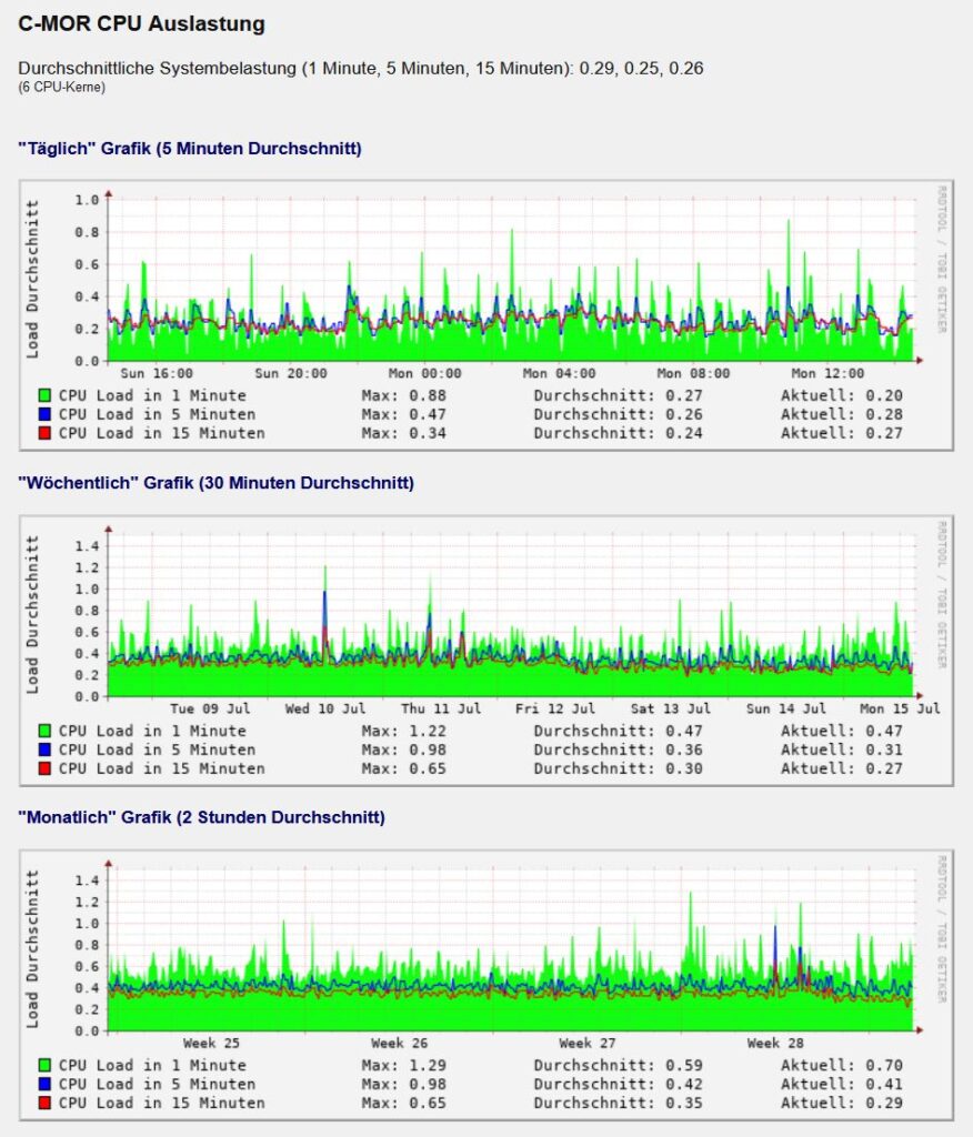 CPU-Auslastungsgrafiken der Videoüberwachung C-MOR