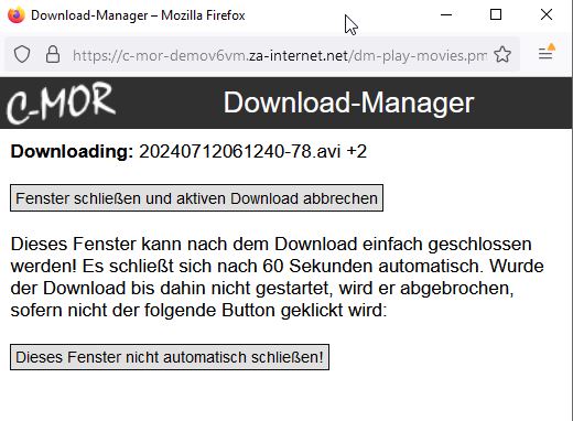 Downloadmanager für Videoüberwachungsaufnahmen