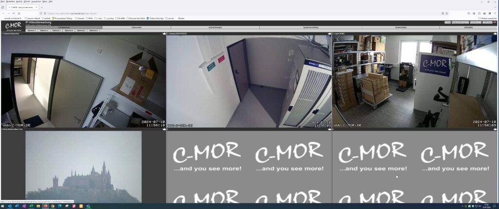 C-MOR Startseite mit 6 große IP-Kamera-Streams