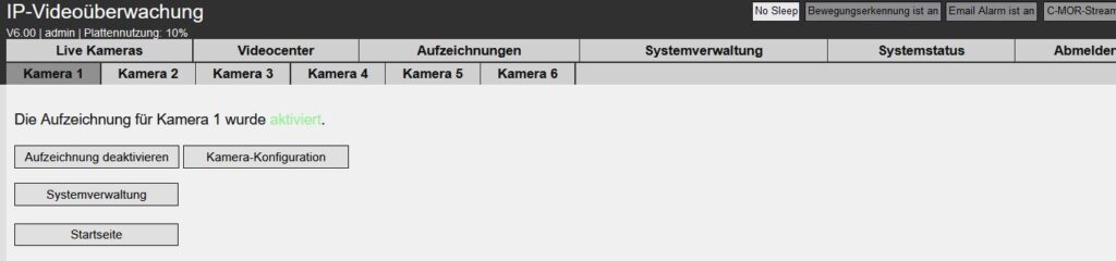 C-MOR 3 IP-Kamera-Aufnahme wurde aktiviert