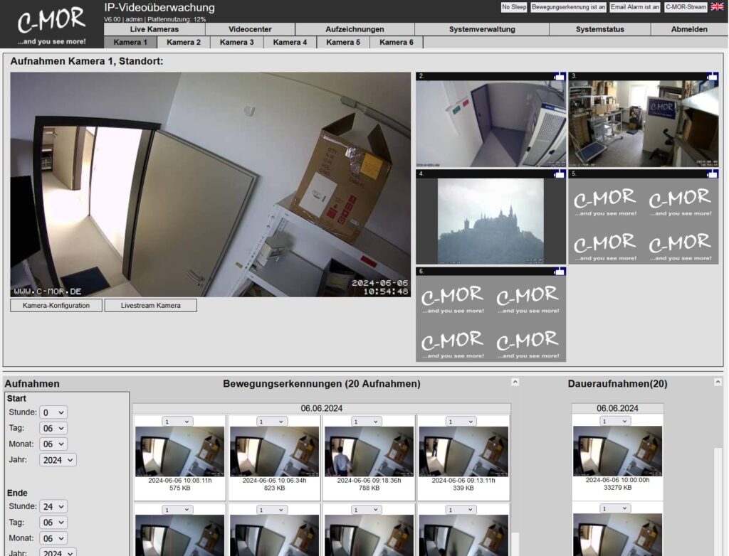 Kameraseite der Videoüberwachung C-MOR mit 6 Kameras.