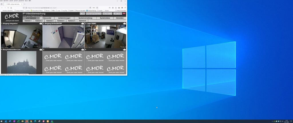 C-MOR Startseite mit 6 kleine IP-Kamera-Streams