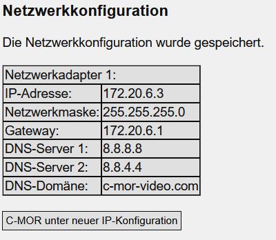 C-MOR Netzwerkeinstellungen gespeichert