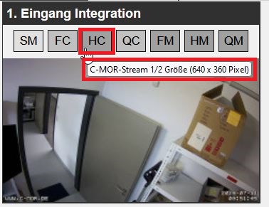 Videocenter IP-Kamera Stream mit halber Größe der eingestellten Auflösung starten.