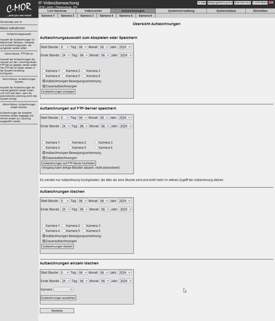 C-MOR Videoüberwachung Übersicht Aufzeichnungen
